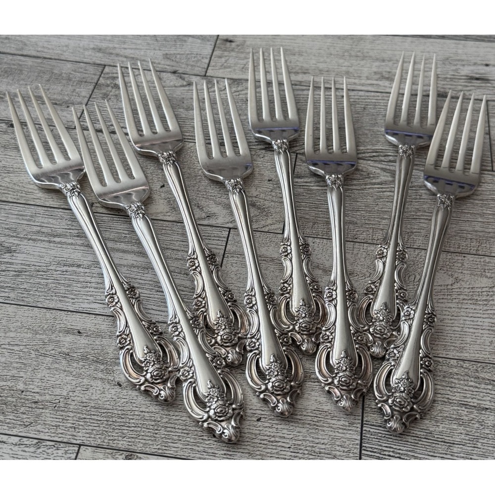Vtg 8 ONEIDA Community ARTISTRY Dinner Forks 7-3/4" Silver plate 1965